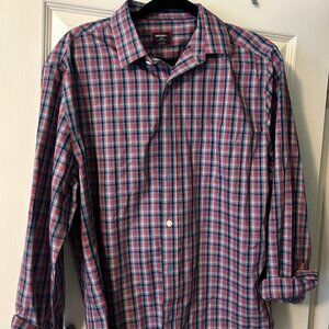 UNTUCKit Men's Shirt Button Down Top Long Sleeve Red Blue Checkered Plaid
